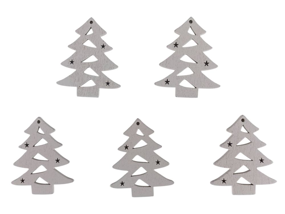 Дерев'яна ялинка із трикутниками 5 х 6см, біла, 5шт (TK-033)