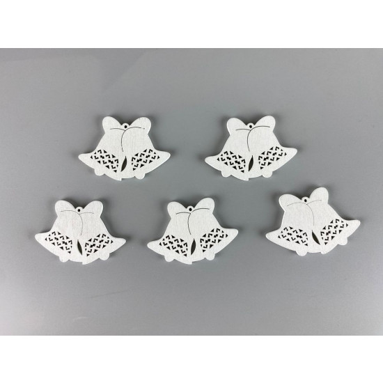 Дерев'яні дзвіночки (подвійні) 5 х 6см, білі, 5шт (TK-034)