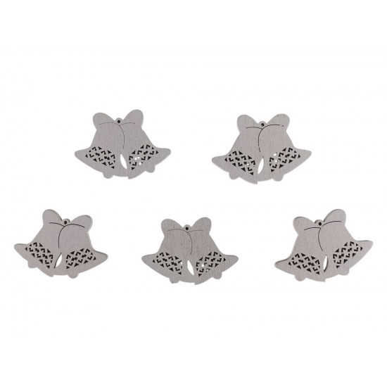 Дерев'яні дзвіночки (подвійні) 5 х 6см, білі, 5шт (TK-034)