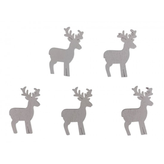 Дерев'яний олень 5 х 6см, білий, 5шт (TK-035)
