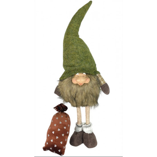 Новорічна м'яка іграшка Гном  з мішечком зелений, що стоїть 28 х 16 х 82 см (L01176)