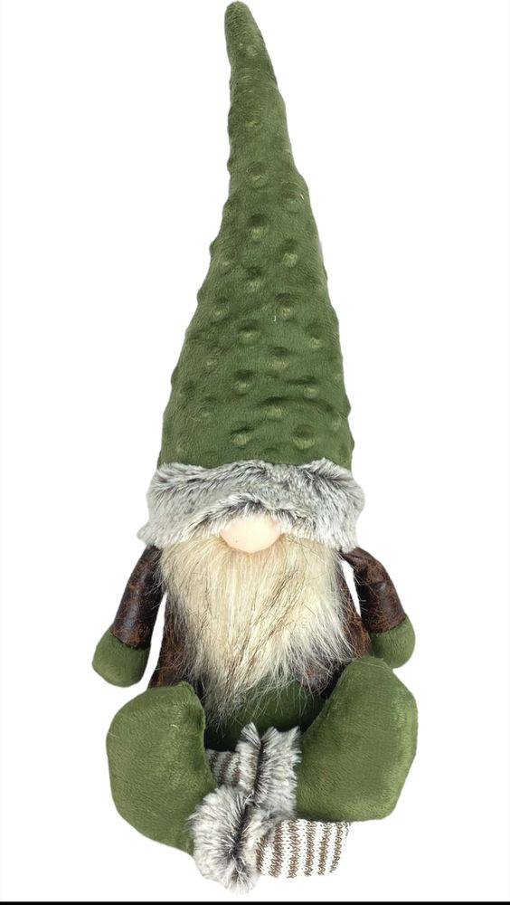 Новорічна м'яка іграшка Гном  зелений, що сидить 11 х 17 х 60 см (L01171)