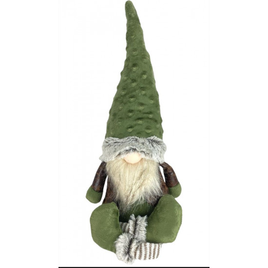 Новорічна м'яка іграшка Гном  зелений, що сидить 11 х 17 х 60 см (L01171)