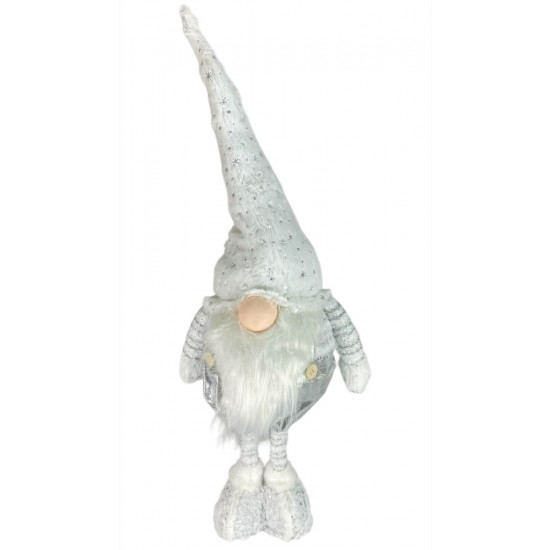 Новорічна м'яка іграшка Гном білий, що стоїть 28 х 18 х 72 см (L01155)