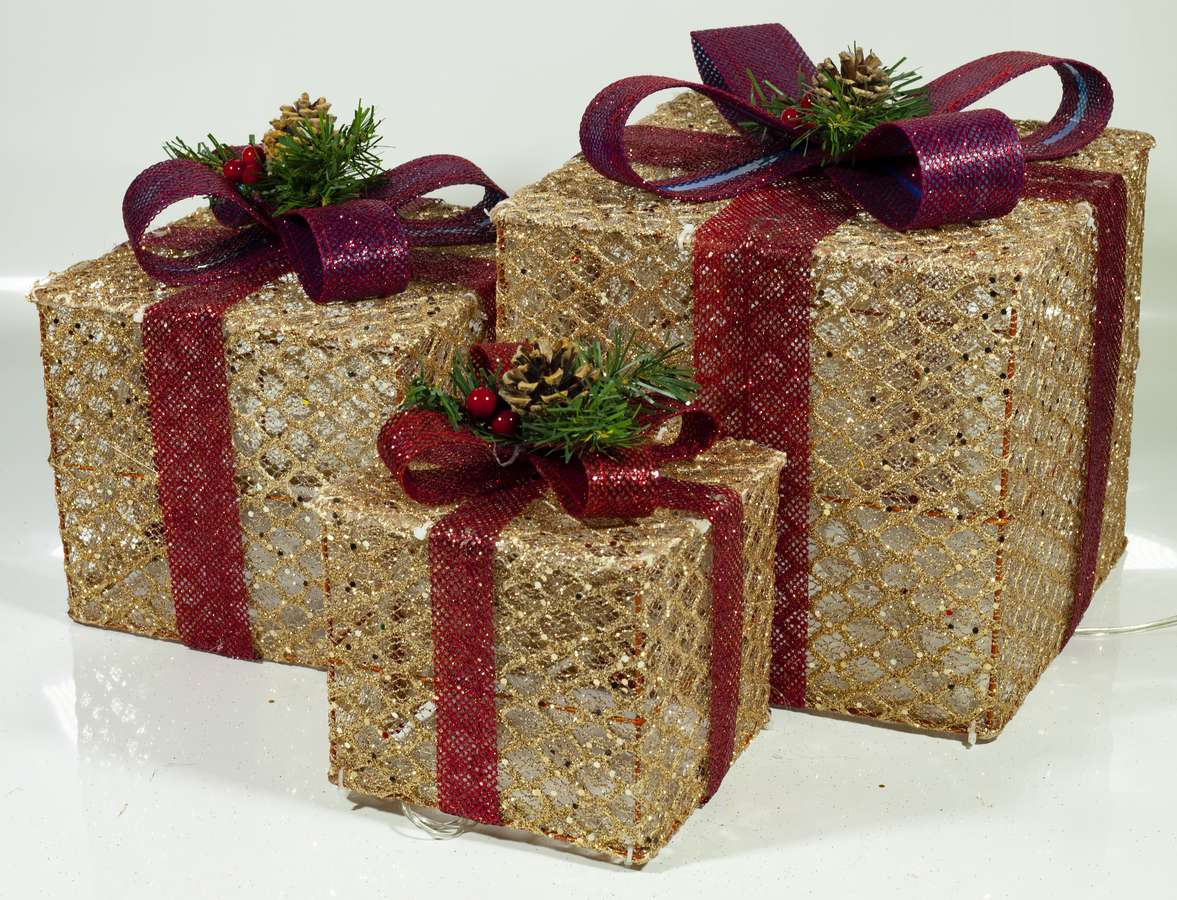 Подарки LED, 45 см золотой с бордовым (19-042-G)