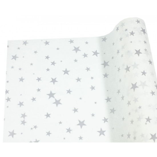 Папір папірусний (тішью), 30г. 50см х 14м, білий з срібними зірками Білий Unison (PQD5014-23)