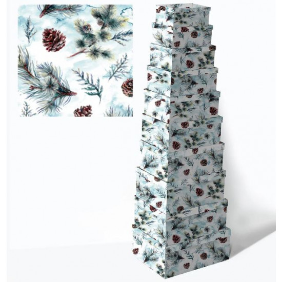 Прямокутна новорічна подарункова коробка , 37.5*29*16/35*27*15/33*25.5*14.5/31*23*13.5/29*22*12.5/27*20*11.5/25*18*10.5/23*16.5*9.5/21*15*8.5/19*13*7.5см, (10шт в наборі) (581-6)