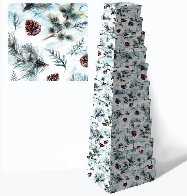 Прямокутна новорічна подарункова коробка , 37.5*29*16/35*27*15/33*25.5*14.5/31*23*13.5/29*22*12.5/27*20*11.5/25*18*10.5/23*16.5*9.5/21*15*8.5/19*13*7.5см, (10шт в наборі) (581-6)