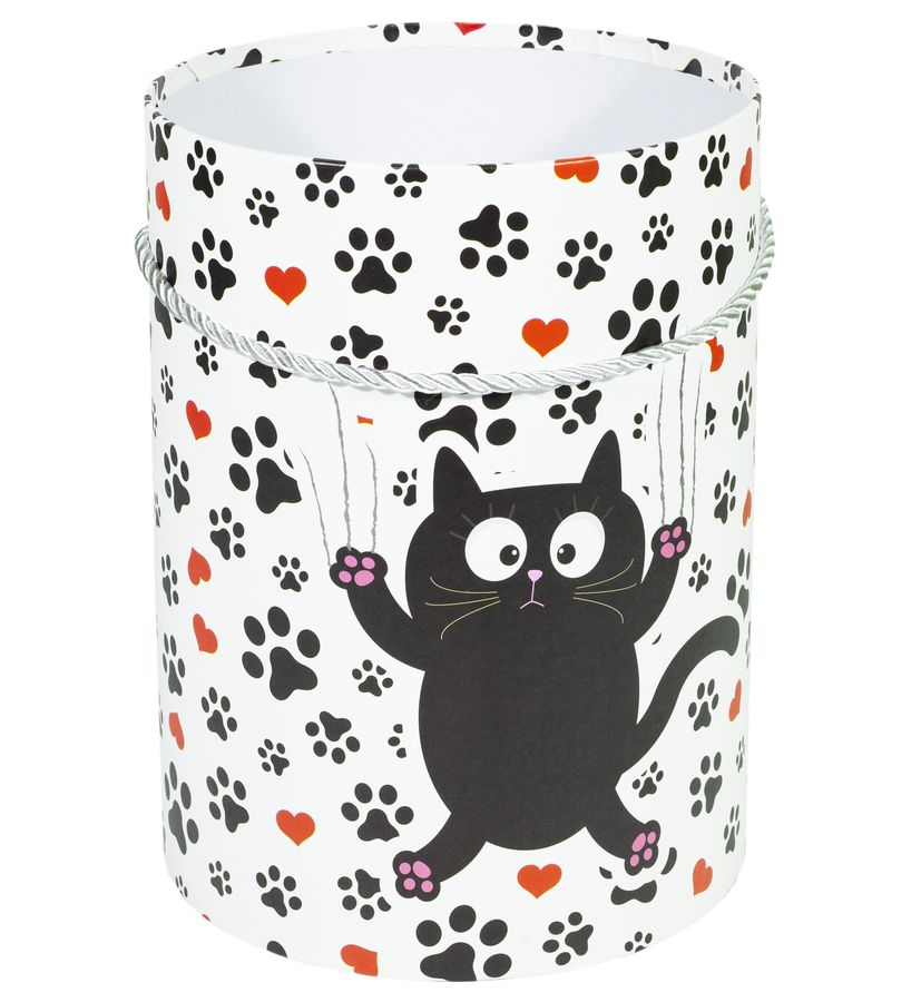 Кругла подарункова біла коробка - без кришки, 23,5х18х18/21,5хх16х16/17,5х14,5х14,5см, для квітів "Котик" (3шт в наборі) (371-37-1)