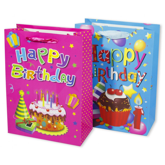 Пакет подарунковий DV-BK-9372S, з днем народження - 4дизайни, 210g, 18x24x8.5cm (DV-BK-9372S)