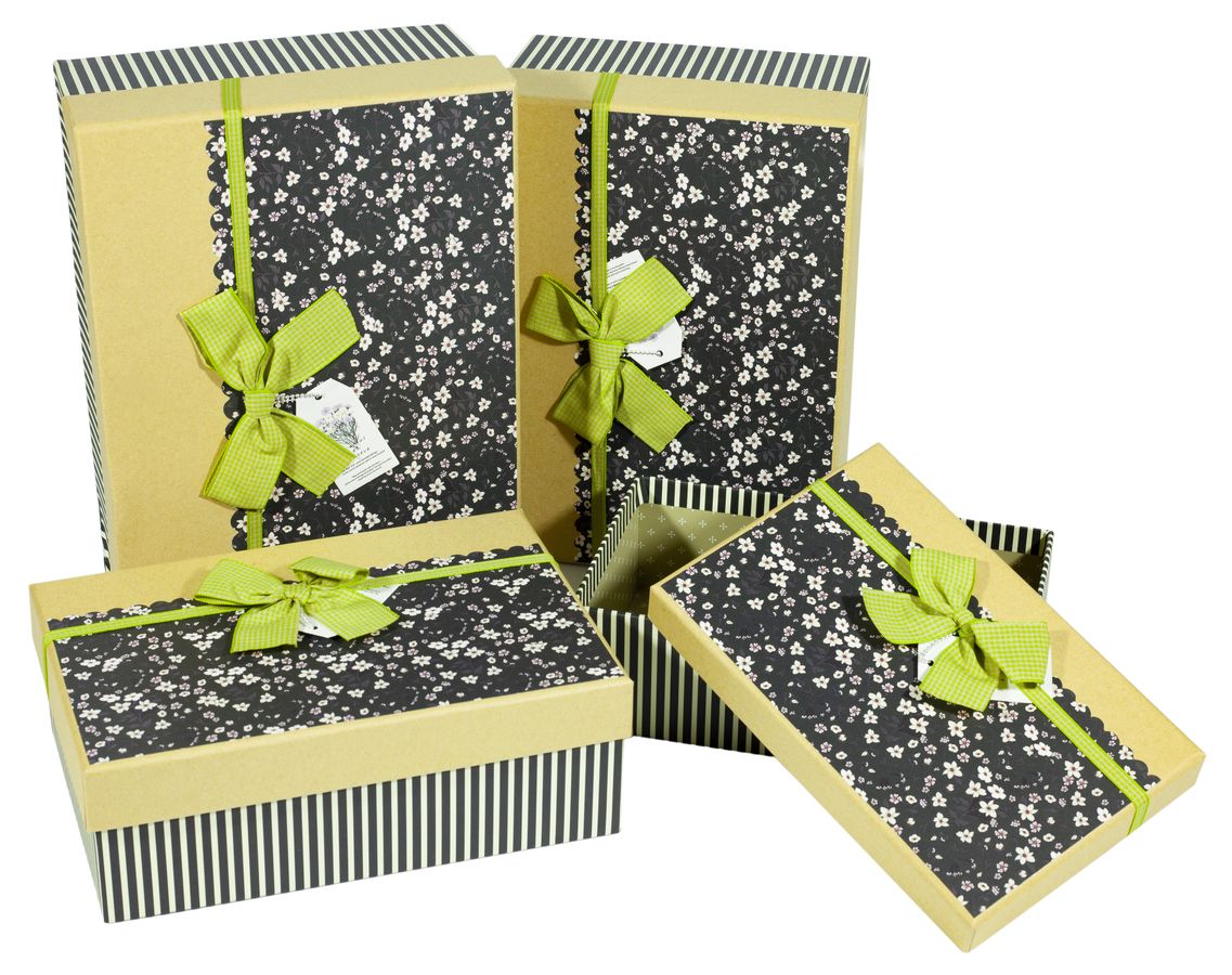 Подарункова коробка 080-12, прямокутна, 25.5*18.5*10cm/23.5*16.5*8.5/21х14,5х7/19.5*12.5*6.5cm 4шт. в наборі (080-12)