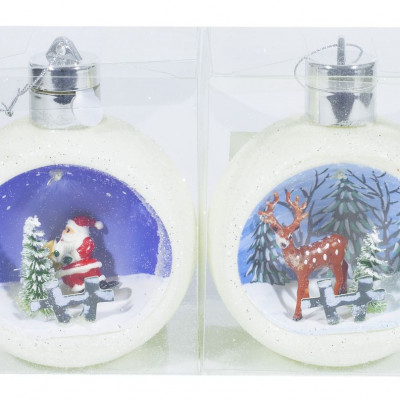 Ялинкова куля LED 3D картинка "Різдвяний" 12 х 9,5 х 7см Білий Unison (0053KKP)