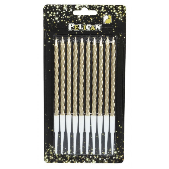 Набір свічок для торту "СПІРАЛЬНІ 14см", жовте ЗОЛОТО 10шт/уп Золотий Pelican (868121)