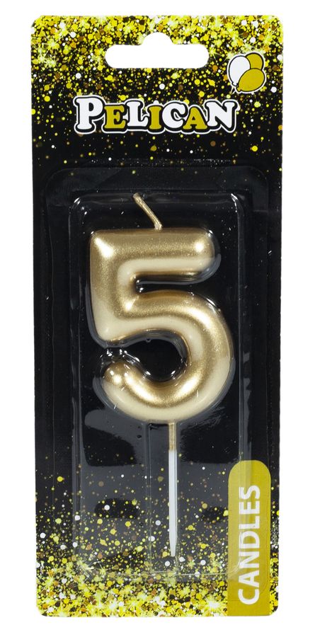 Свеча для торта Pelican "5" ЗОЛОТО 6 см Золотой Pelican (866015)