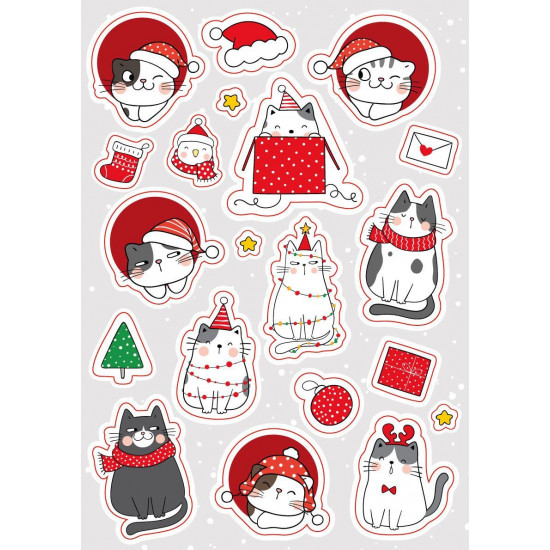 Наліпка новорічна А5 "Новорічна кицька" Різнокольоровий Unison (NY 2023-1)