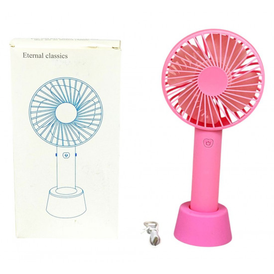 Вентилятор 21см, з ручкою + підставка для стола, 3 режима, micro/ USB Рожевий Unison (9231-CP pink)
