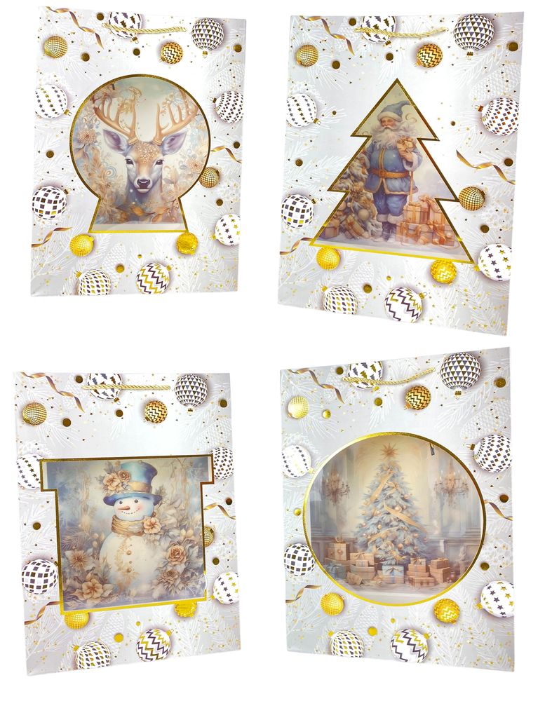 Пакет подарунковий  новорічний , 30 х 42,5 х 12cm 4 дизайни (3327L(Q-3330))