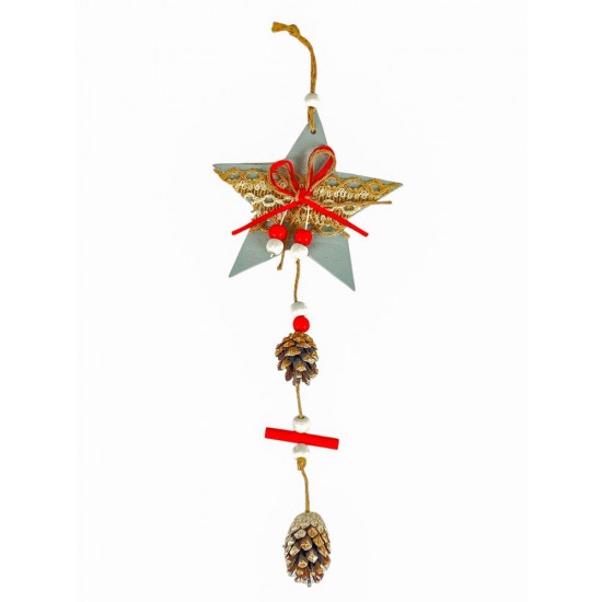 Деревʼяна підвіска зірка сіра з шишками 12 х 12 см (L00410.9)