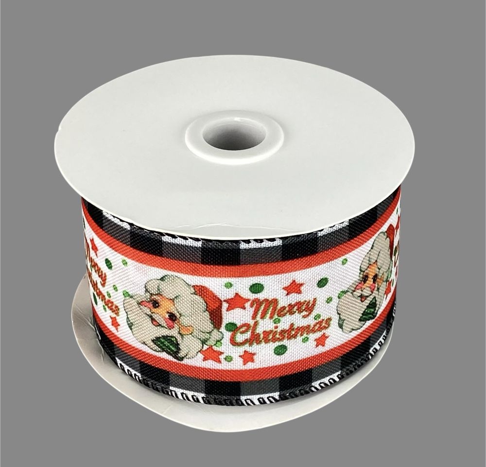 Лента полиэстер новогодняя Merry Christmas 63мм , 10 ярд (D30250-21)