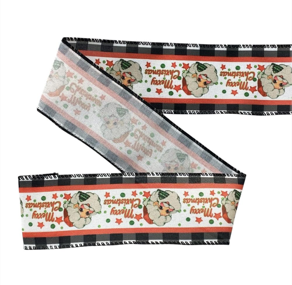 Лента полиэстер новогодняя Merry Christmas 63мм , 10 ярд (D30250-21)