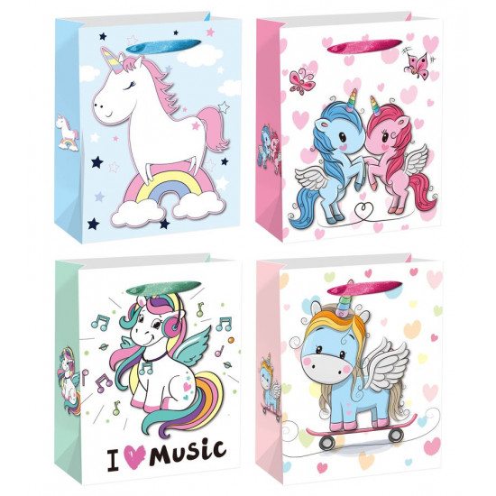 Пакет подарунковий DV-BK-9389S, Единорожки - 4дизайни, 210g, 18x24x8.5cm Unison (DV-BK-9389S)
