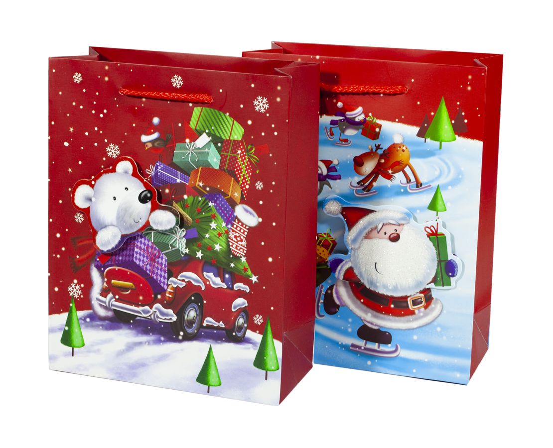 Пакет подарунковий 1093S, новорічний -4 диз., 18*23*8cm (1093S)