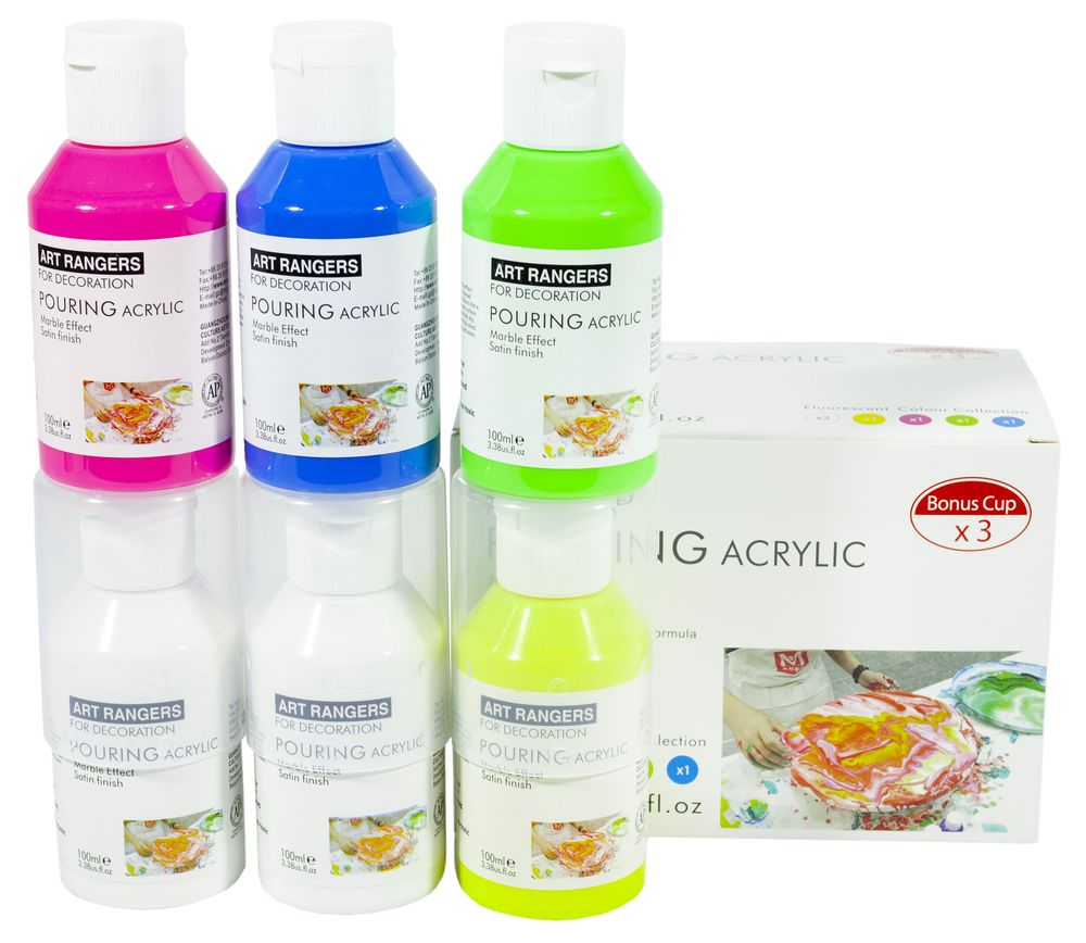 Набір акрилових фарб "рідкий акрил" неон, 6 * 100мл (2 білих, 1 жовта, 1 рожева, 1 зелена, 1 синя) Різнокольоровий Unison (06100F)