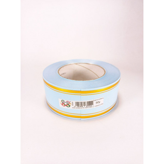 Лента пластиковая 5см, 50 ярд, небесно-голубая + 2 золотые полоски, BELATEX (PAS50 -2 sky blue)