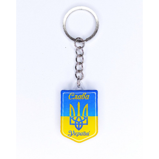 Брелок акриловий щит 25 х 41мм, шильда 35 х 25мм Жовто-блакитний Unison (UNB-1010)