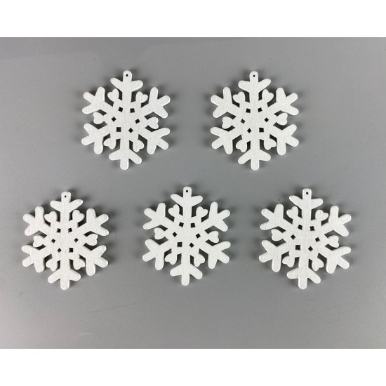 Дерев'яна сніжинка-підвіска  5 х 6см, біла, 5шт (TK-036)