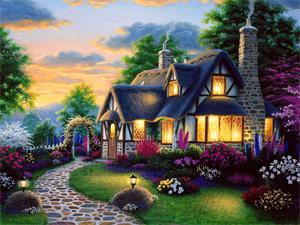 Алмазна мозаїка  за номерами 30 х 40см "Весняний вечір" (Полотно на рамі камені) Різнокольоровий Unison (GLD60669)