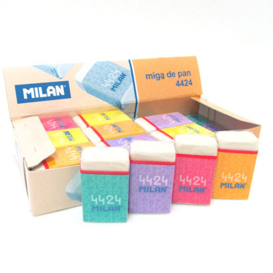 Гумка прямокутна біла  "TM MILAN" 3,9x2,3x1,3смсм, інд. уп.,mix (4424CMM)