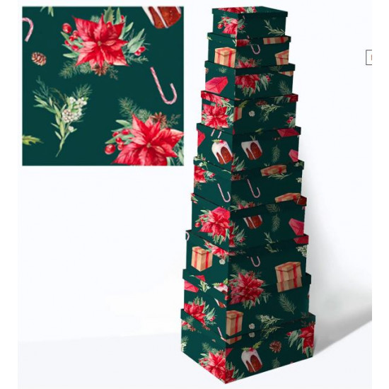 Прямокутна новорічна подарункова  коробка , 37.5*29*16/35*27*15/33*25.5*14.5/31*23*13.5/29*22*12.5/27*20*11.5/25*18*10.5/23*16.5*9.5/21*15*8.5/19*13*7.5см, (10шт в наборі) (581-4)