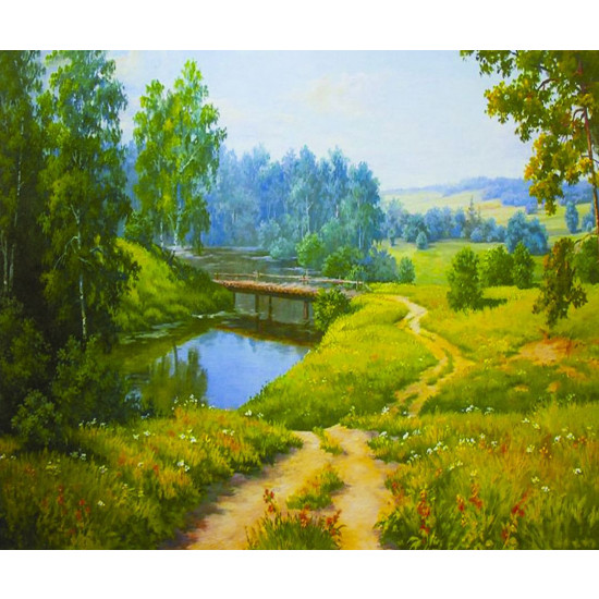 Холст-розмальовка за номерами "Місток через річку" 40*50см , крас.-акрил, кисть-3шт. Різнокольоровий Unison (RA3089)