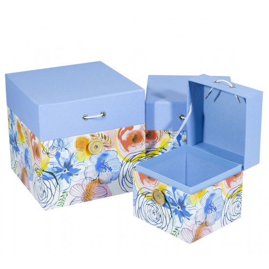 Подарункова коробка 7169, квадратна блакитна, 12x12x12см, 15x15x15см, 18x18x18см,   3шт. в наборі (7169)