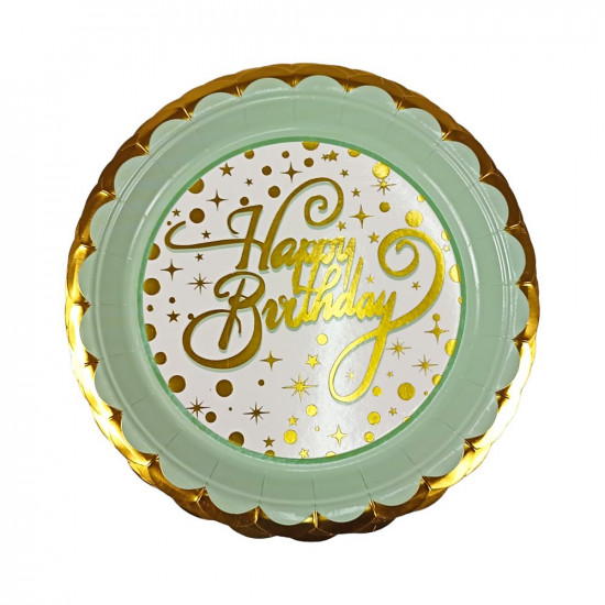 Тарілки картонні "Happy birthday" 23см -  м'ята , 10шт/уп Зелений Unison (7500-16)