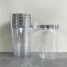 Стаканчики пластиковые многоразовые фуршетные 200гр с серебром, 6шт/уп Прозрачный Unison (7500-54)