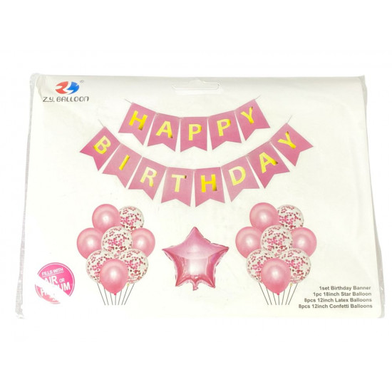 Набір кульок з розтяжкою Happy birthday та зіркою, рожевий (1210-1-P)