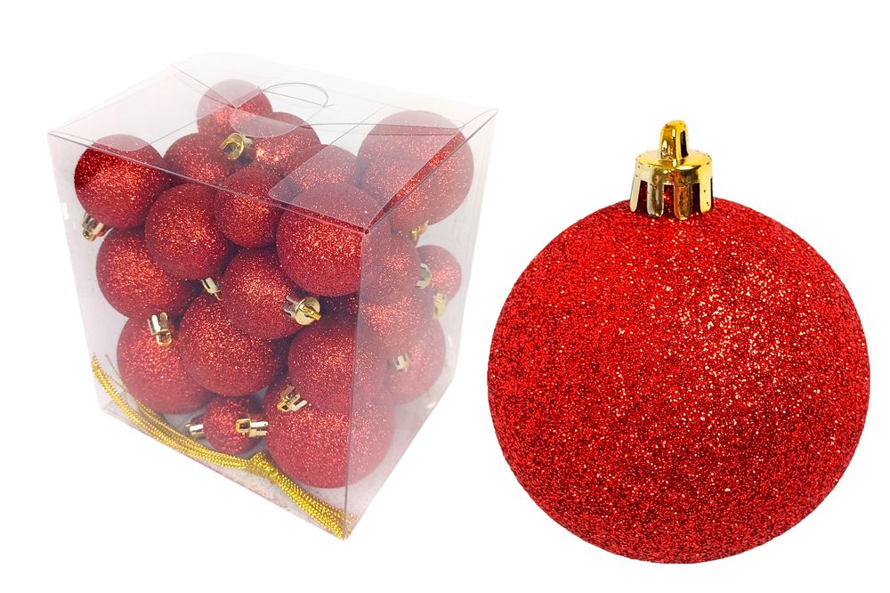 Набор новогодних шаров - красный, 30шт разного диаметра (11562167 red)