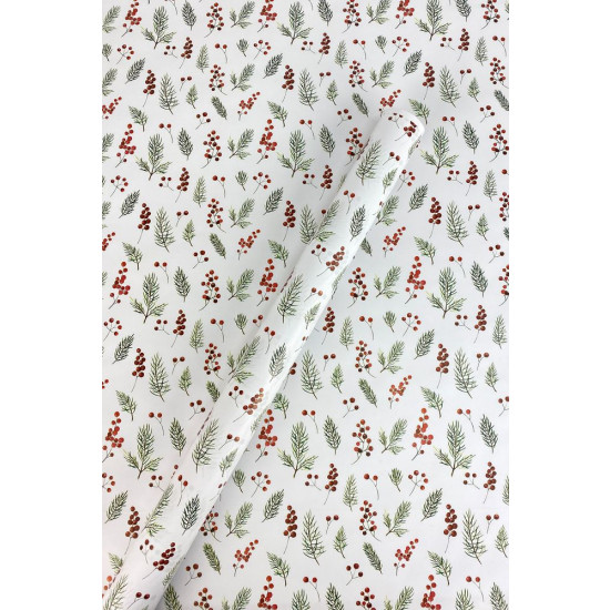 Крафт бумага подарочная новогодняя "Ветки на белом" , 0,68х8м (Пт-І-234)