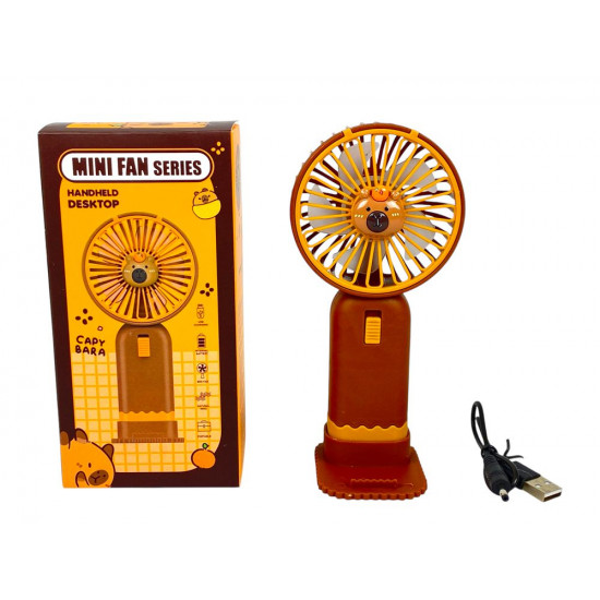 Вентилятор "Капібара" 18см, з ручкою + підставка для стола, 1 режим, USB Коричневий Unison (22-JQK brown)