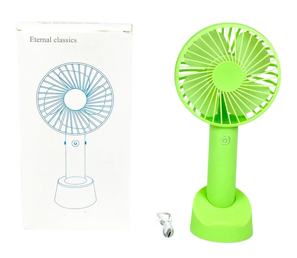 Вентилятор 21см, з ручкою + підставка для стола, 3 режима, micro/ USB Зелений Unison (9231-CP green)