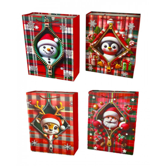 Пакет подарунковий  новорічний, 4 дизайни, 210g , 31 х 40 х 12 см (DV-BK-10302-3L)