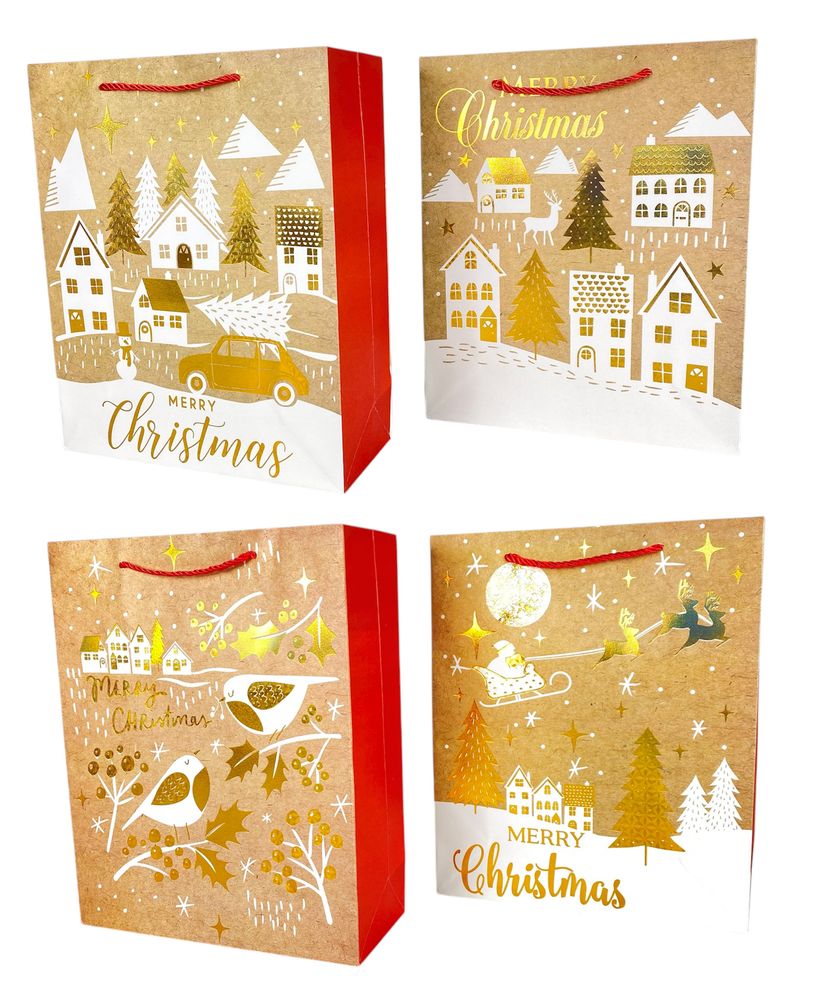 Пакет подарунковий  новорічний , 26 х 32 х 12cm 4 дизайни (Y2908M)