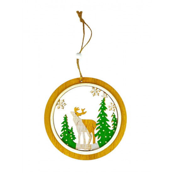 Дерев'яна підвіска куля з оленем 11см (L00403.1)