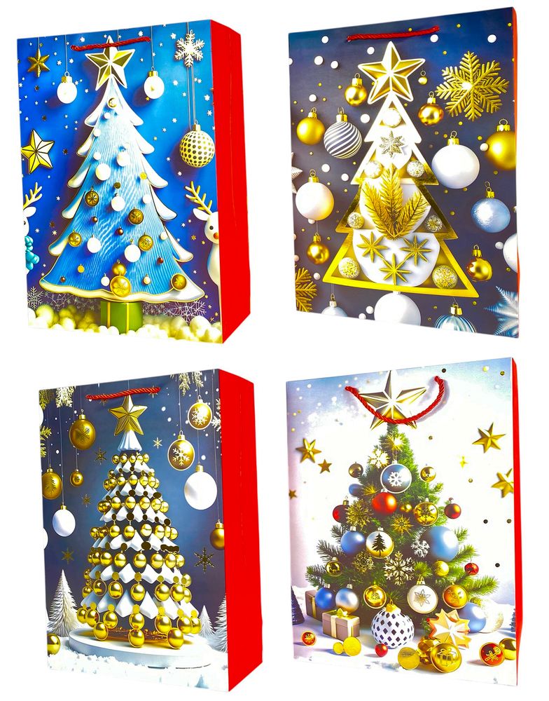 Пакет подарунковий  новорічний , 30 х 42,5 х 12cm 4 дизайни (Y2113L)
