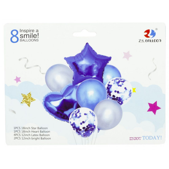 Набор шариков микс со звездой  8шт, Синий Синий Без бренда (10119 Blue)
