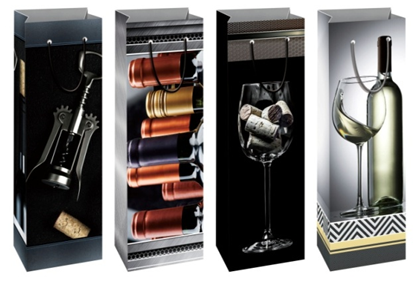 Пакет подарунковий DV-2101,"Келих" під пляшку , 4 дизайни, 210 г, 12.8x36x8.4см Чорний Unison (DV-2101)