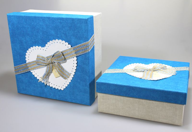 Коробка Y92314-43T-1 подарункова квадратна, синя з бантиком, 27x27x11.5cm, 3шт.в наборі (Y92314-43T-1)