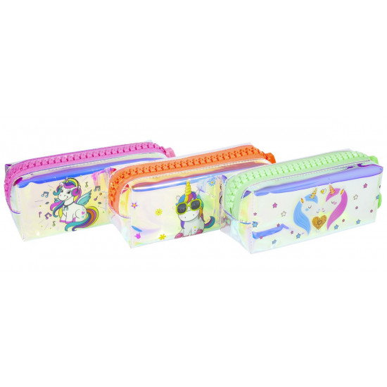 Пенал-косметичка голографічний "Одноріг" кольорова змійка, 6 диз. (6604)